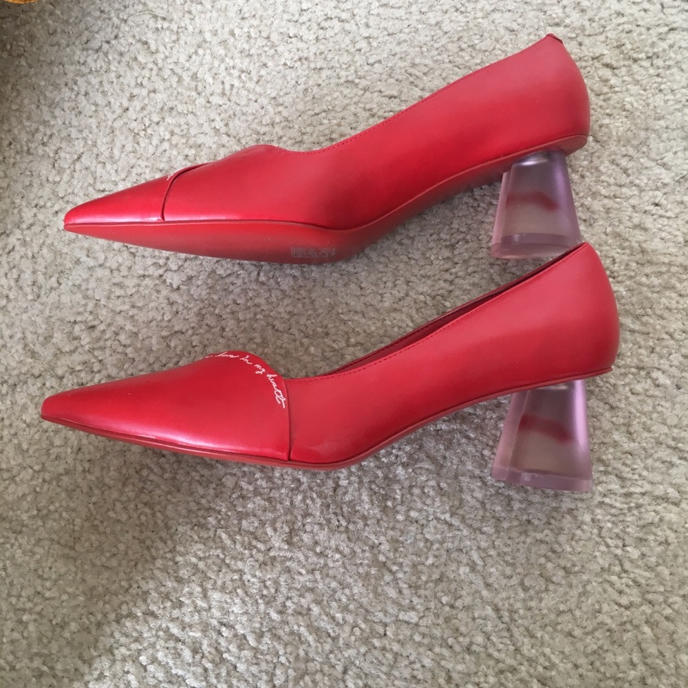 Charles&Keith embroidered lucite sculptural heels